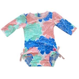 Ruffle Butts Baby Girl Pastel Petal Long Sleeve Rash Guard One Piece Swimsuit 3m